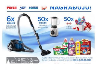 Philips usisavač FC9331/09, Philips blender HR3555/00, Persil deterdžent, Silan omekšivač, Pur za suđe i Somat za perilicu suđa