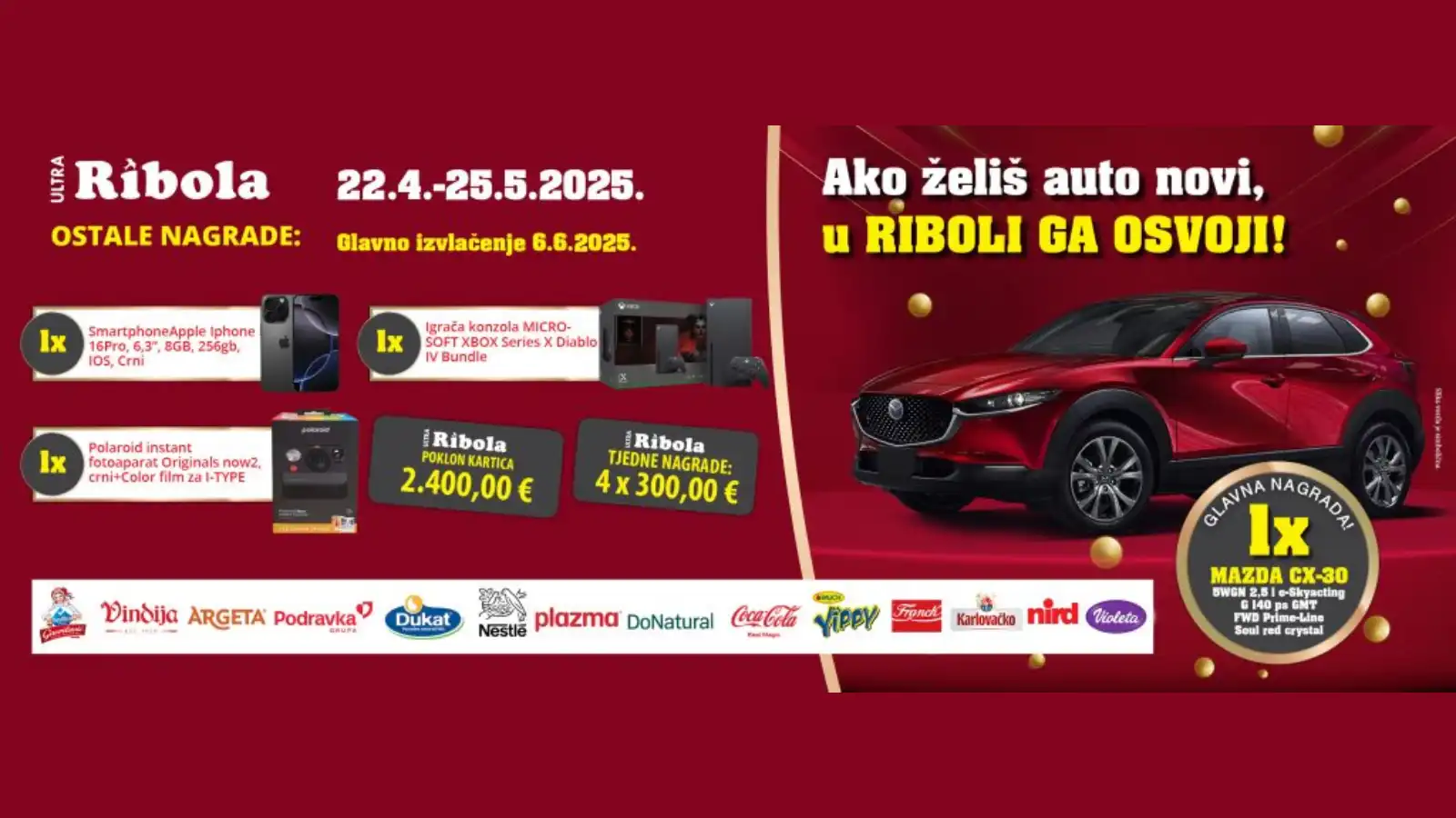 USKORO ZAVRŠAVA! Ribola nagradna igra 2025: Ako želiš auto novi, u RIBOLI GA OSVOJI!