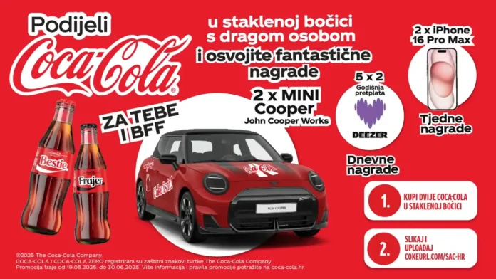 Coca-Cola nagradna igra 2025: Podijeli Coca-Colu i osvoji auto!
