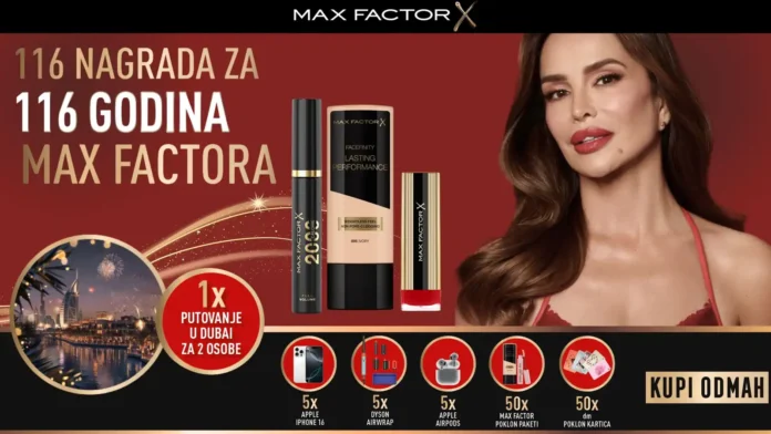 Max Factor nagradna igra 2025: 116 nagrada za 116 godina