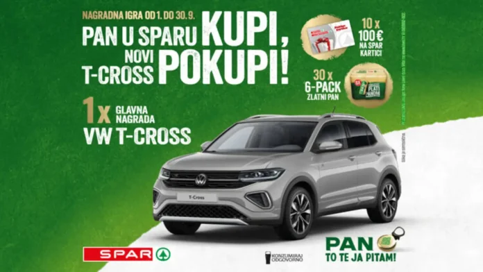 Pan nagradna igra 2026 u SPAR trgovinama za automobil VW T-Cross