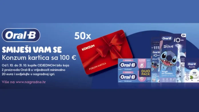 Oral-B nagradna igra: Smiješi vam se Konzum kartica sa 100 € Oral-B nagradna igra: Smiješi vam se Konzum kartica sa 100 €