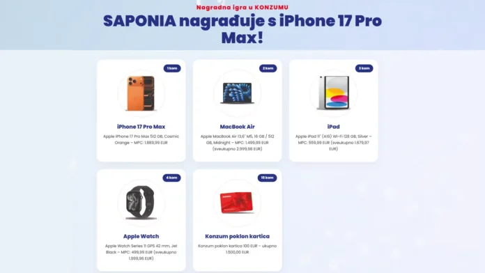 Saponija nagradna igra u Konzumu: SAPONIA nagrađuje s iPhone 17 Pro Max!